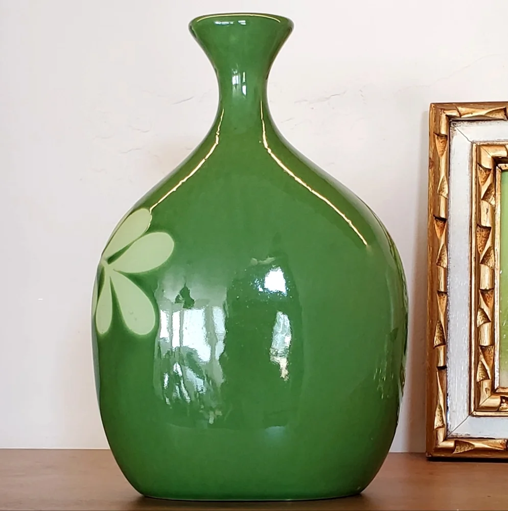 Crate&Barrel Avacado Green Ceramic Vase, 8.5